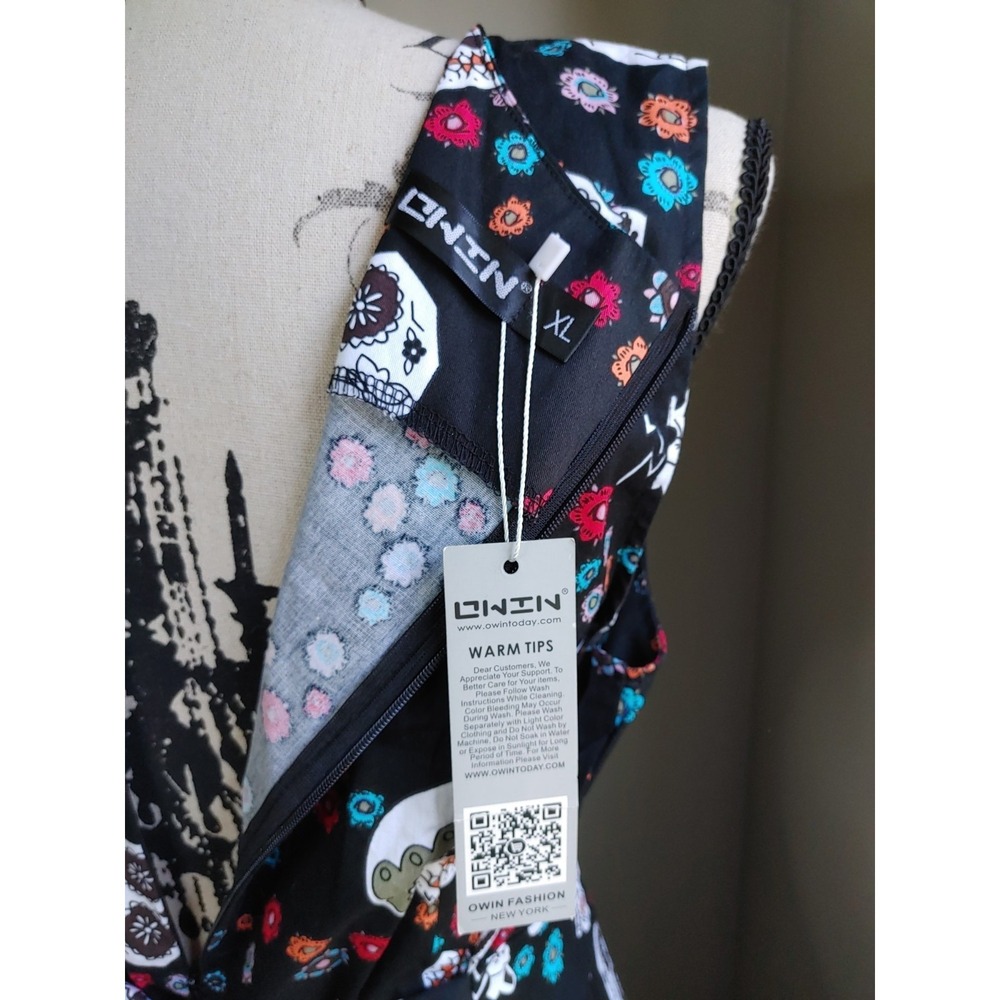 Retro Fit To Flare Womens XL 50s Rockabilly Pinup Day of the Dead Dress New - Picture 3 of 5